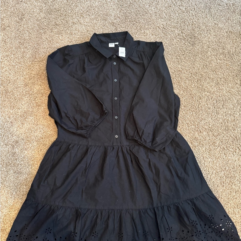 NWT Gap Black Button-Up Eyelet Dress size Large